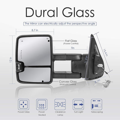Power Heated Towing Mirrors Compatible for 2007-2017 Toyota Tundra/2008-2017 Toyota Sequoia - OHMU