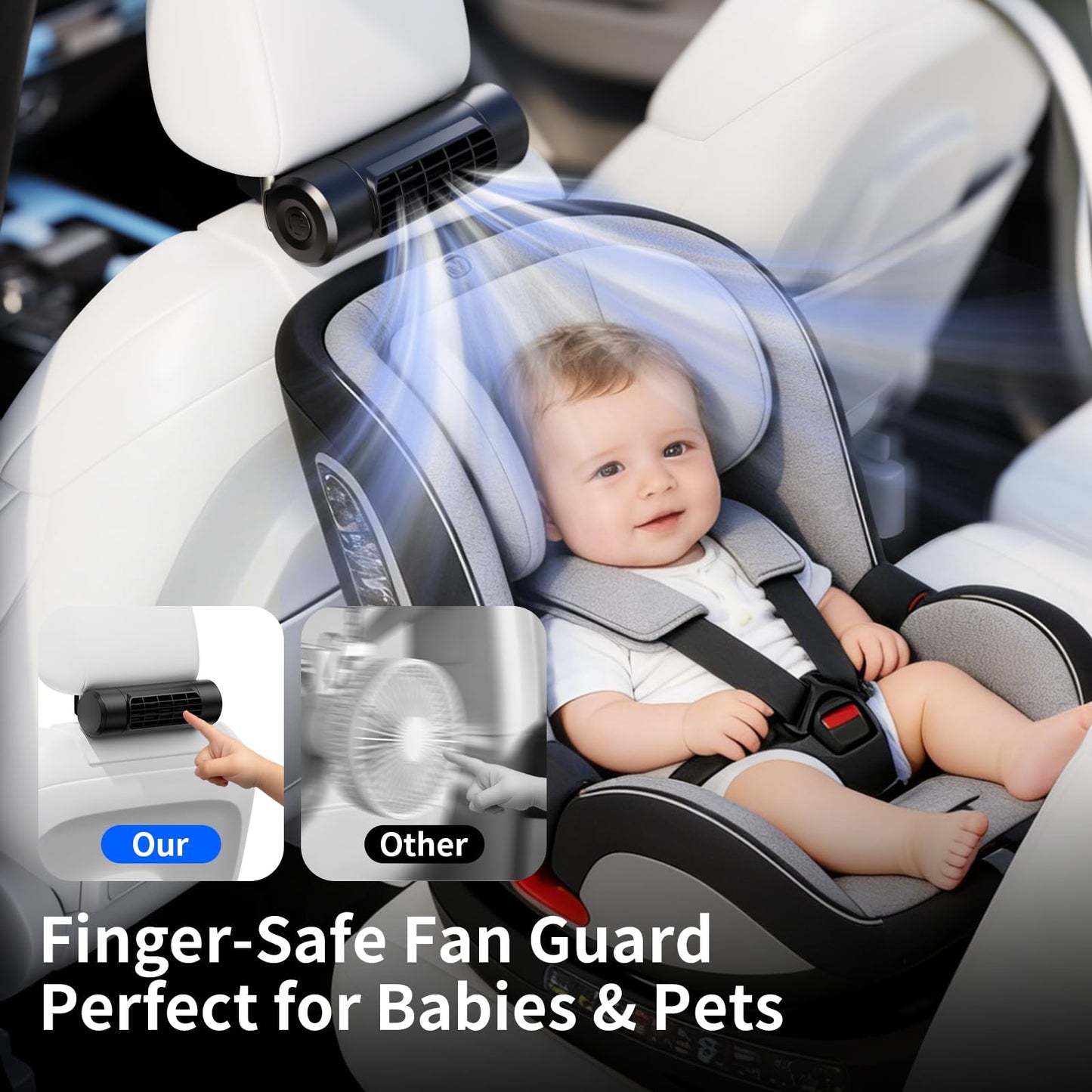Portable 10000mAh Car Fan, 4-Speed Rechargeable for Backseat Cooling