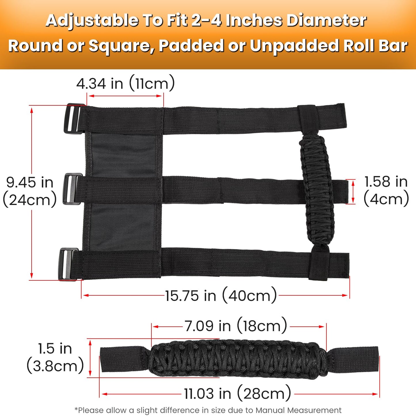 4-Pack Roll Bar Grab Handles for Jeep Wrangler & Gladiator (1955-2023, Black)