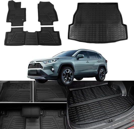 Set of 4 Mats Compatible with 2019 2020 2021 2022 2023 Toyota Rav4 Cargo Mat Trunk Mat - OHMU