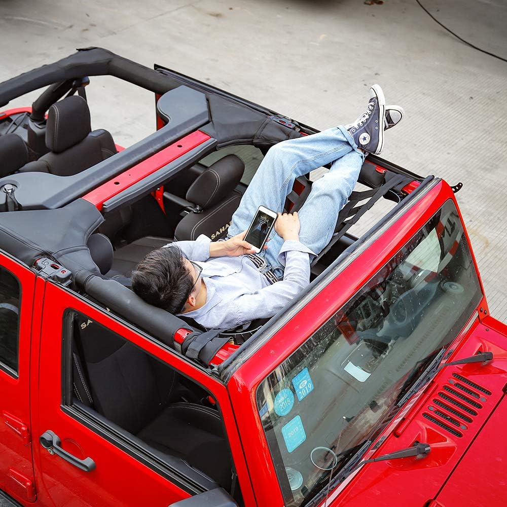 Mesh Roof Cargo Hammock for 1987-2024 Jeep Wrangler & Gladiator JT (Black)