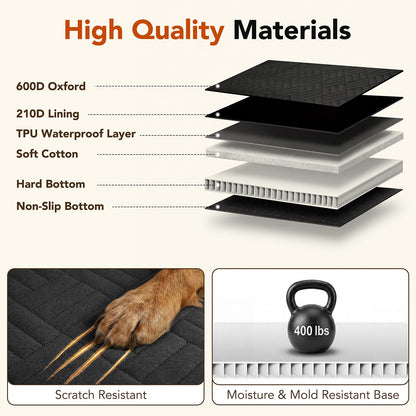 600D Oxford Hard-Bottom Dog Seat Cover - 400 lb Capacity, Waterproof Scratch-Proof for Car/SUV