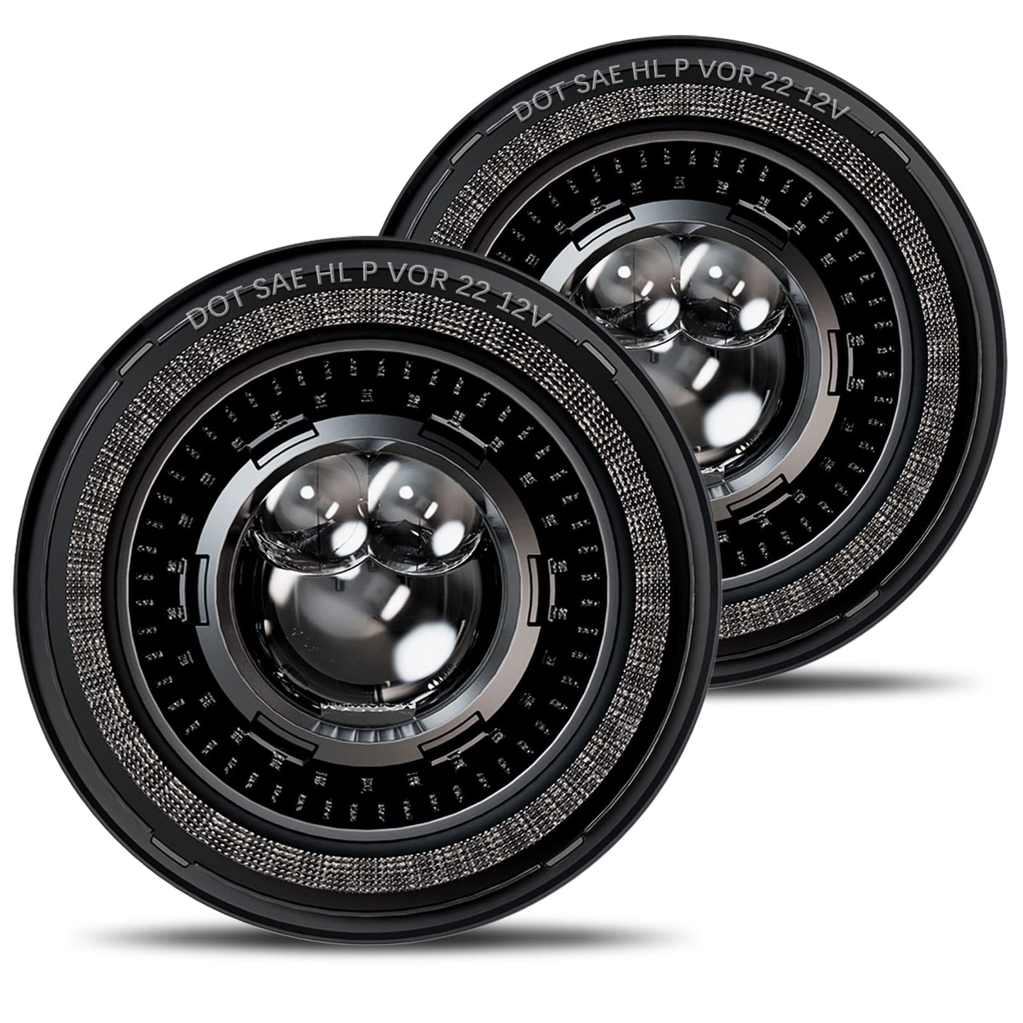 7" Round LED Headlights with Starry DRL & Gradient Halo - DOT Approved Universal Fit