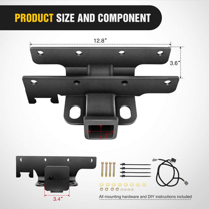 Nilight - JK-61A 2" inch Rear Bumper Tow Trailer Hitch Receiver Kit, Compatible for 2007-2018 Jeep Wrangler JK 4 Door & 2 Unlimited, w/4-Pin Wiring Harness (Exclude JL Models)