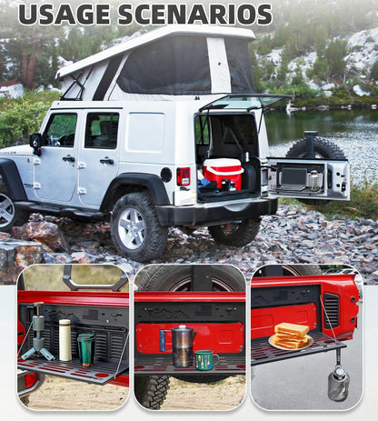 Black Stainless Steel Foldable Tailgate Table for 2007-2025 Jeep Wrangler - Supports 75 lb