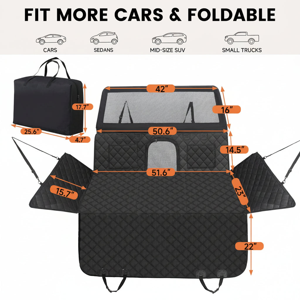 44" High-Back Pet Barrier/Hammock Combo - 440 lb Capacity, Water-Resistant Hard Bottom for SUV/Truck