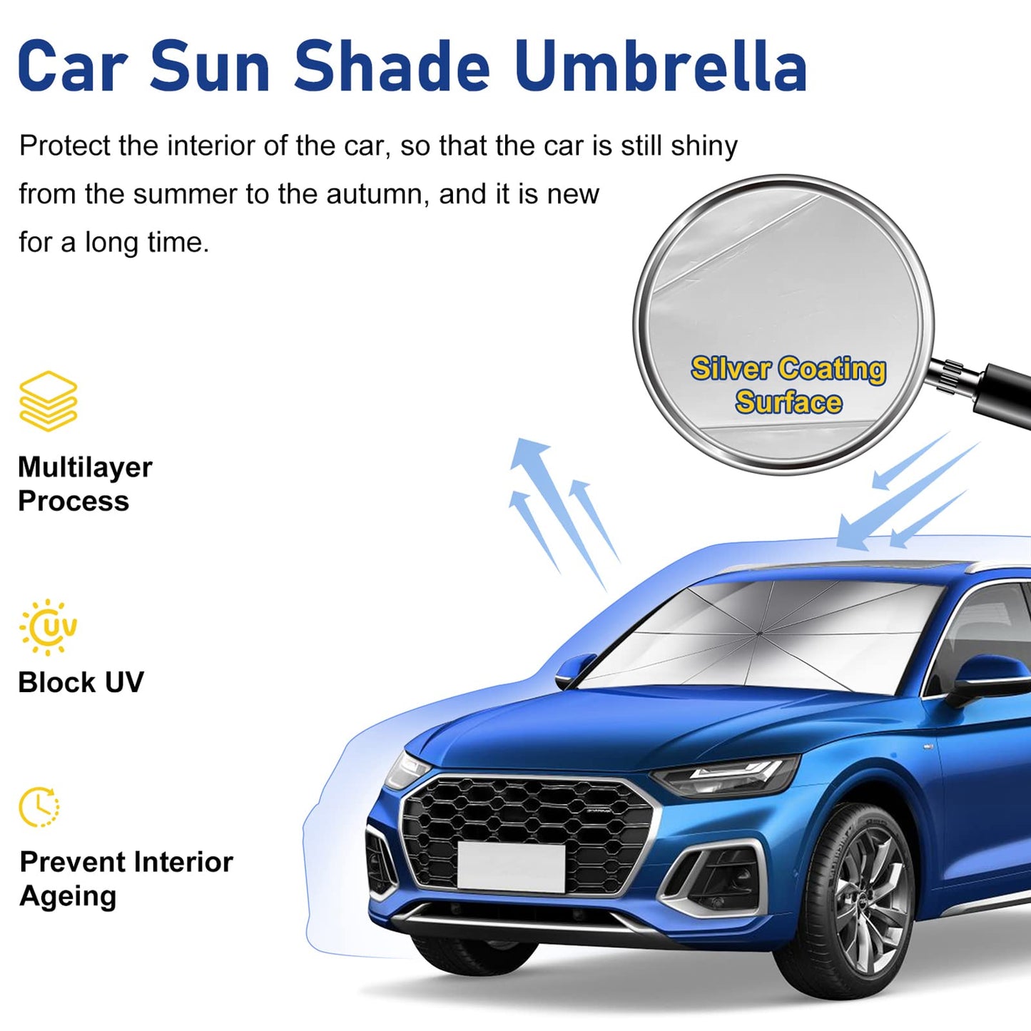 Foldable Car Windshield Sun Shade Umbrella, Large