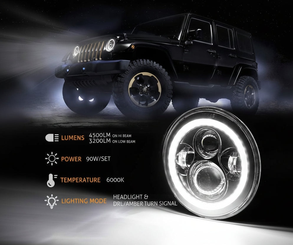 DOT Approved 7" LED Headlights for Jeep Wrangler 1997-2018 - with DRL & Signals