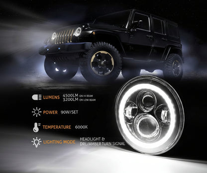 DOT Approved 7" LED Headlights for Jeep Wrangler 1997-2018 - with DRL & Signals