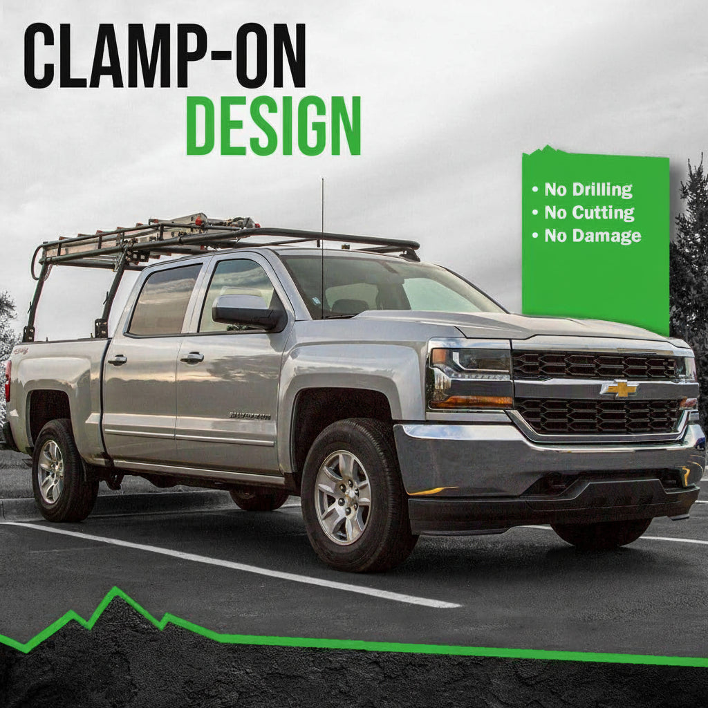 Over-Cab Truck Rack - 800 lb Capacity, Adjustable 49"-64", No-Drill Clamp-On Steel