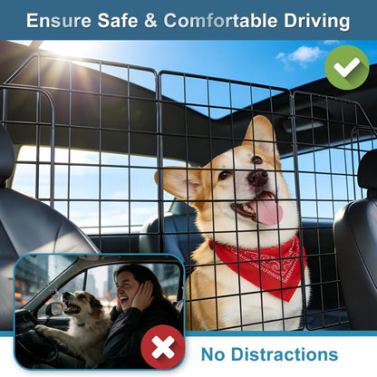 Triple-Folding Adjustable Dog Barrier - 36.6"-60.6", Heavy-Duty Wire Mesh for SUV/Van/Truck