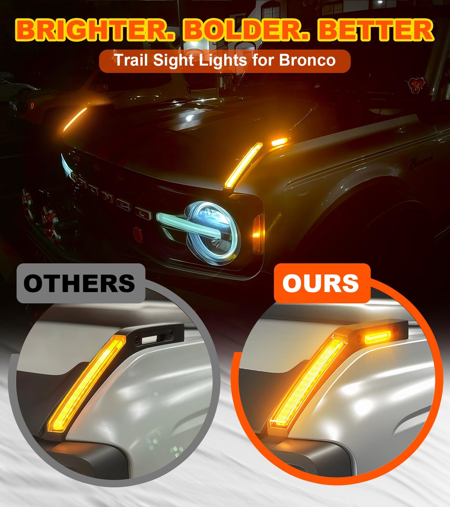 Bronco Hood Handle Trail Lights: Amber DRL, Side Markers, IP68 Waterproof