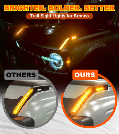 Bronco Hood Handle Trail Lights: Amber DRL, Side Markers, IP68 Waterproof
