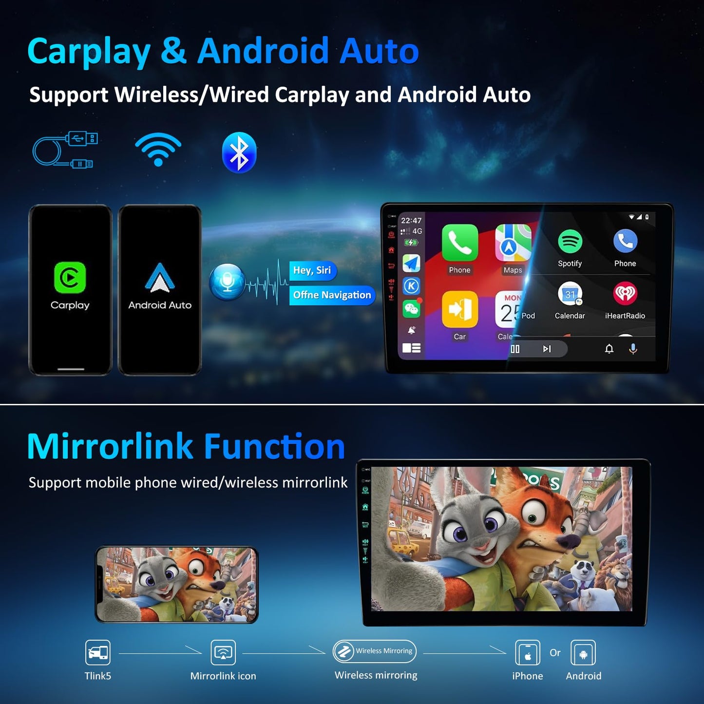 10'' Android 15 Car Stereo for Toyota Tacoma, with CarPlay/Android Auto & GPS