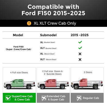 CreekT® Full Set Leather Seat Covers for Ford F150 2015-2025, Waterproof Pickup Seat Covers Custom Fit for Ford F-150 Accessories, for F150 2020 2021 2022 2023 2024 2025 Super Crew/Crew Cab(XL,XLT)