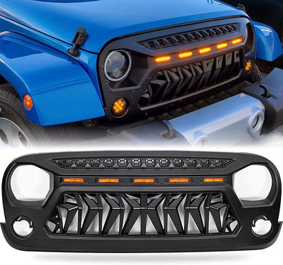 Jeep Wrangler JK Shark Grille with Amber Lights - Matte Black (2007-2018)