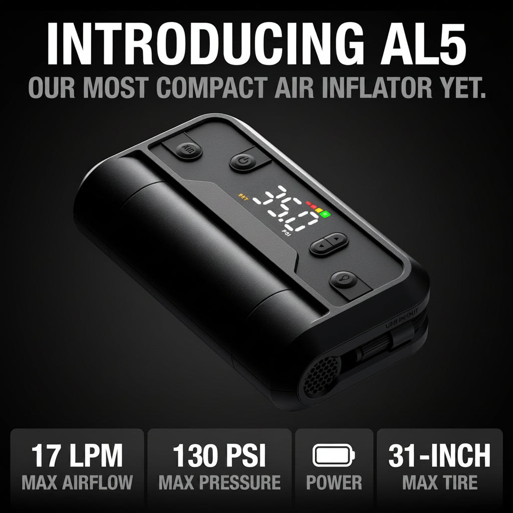 Air AL5 Cordless Tire Inflator - USB-C Rechargeable, 17 LPM, Digital Gauge/Auto-Shutoff for 31" Tires