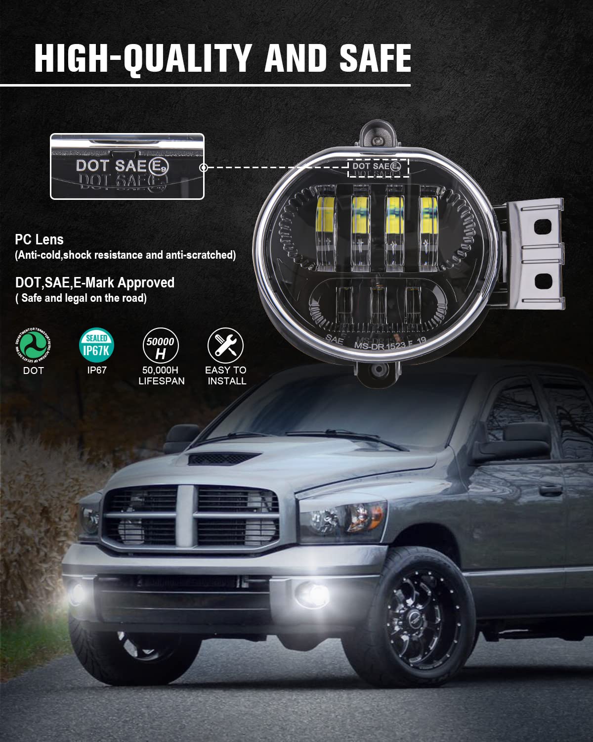 Pair Chrome LED Fog Lights for 2002-2008 Ram 1500 & 2003-2008 Ram 2500/3500