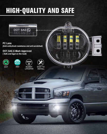 Pair Chrome LED Fog Lights for 2002-2008 Ram 1500 & 2003-2008 Ram 2500/3500
