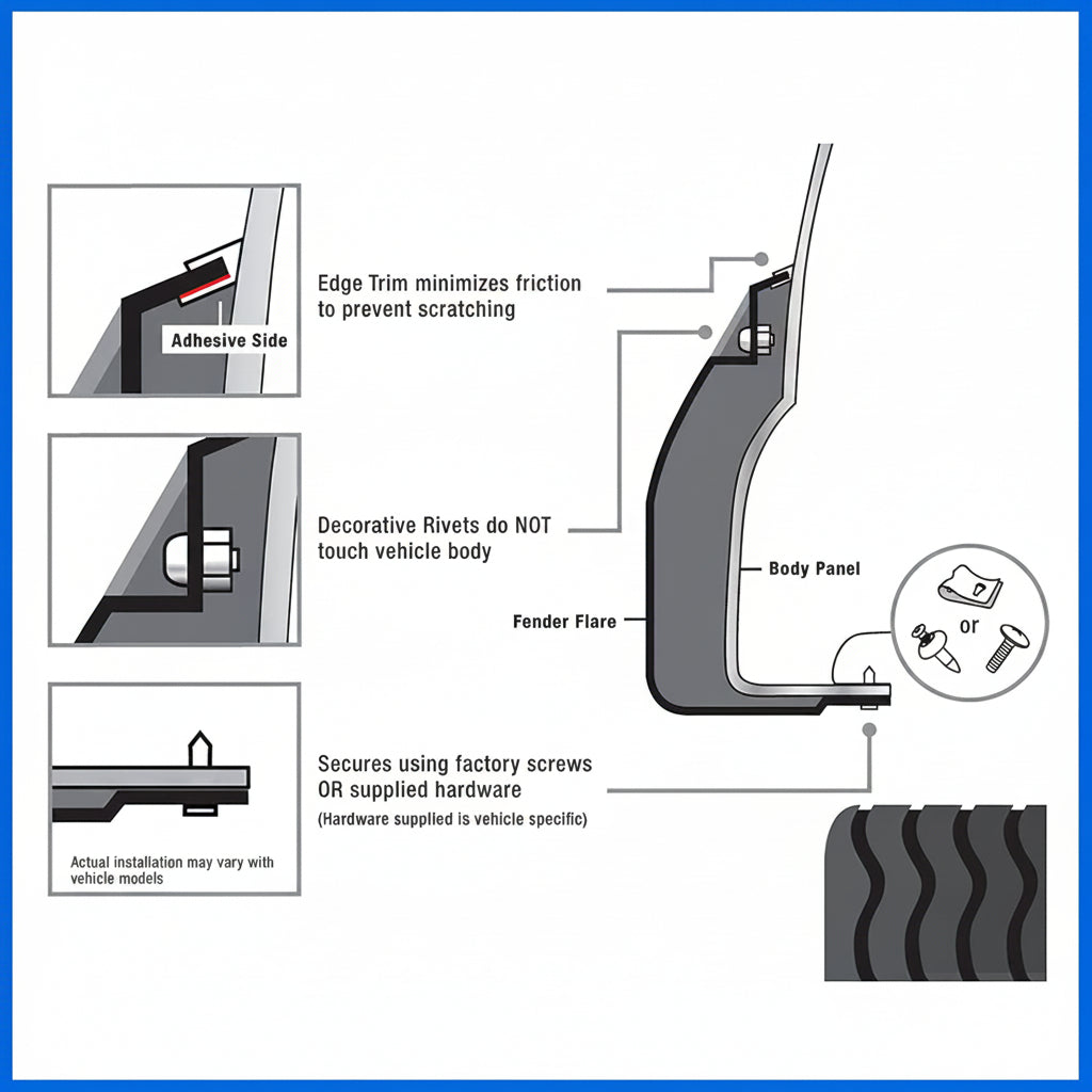 4-PCS Fine-Textured Fender Flares for 2002-2008 Ram 1500 & 2003-2009 Ram 2500/3500 (Excl. 8ft Bed) - TG-FF8D4078