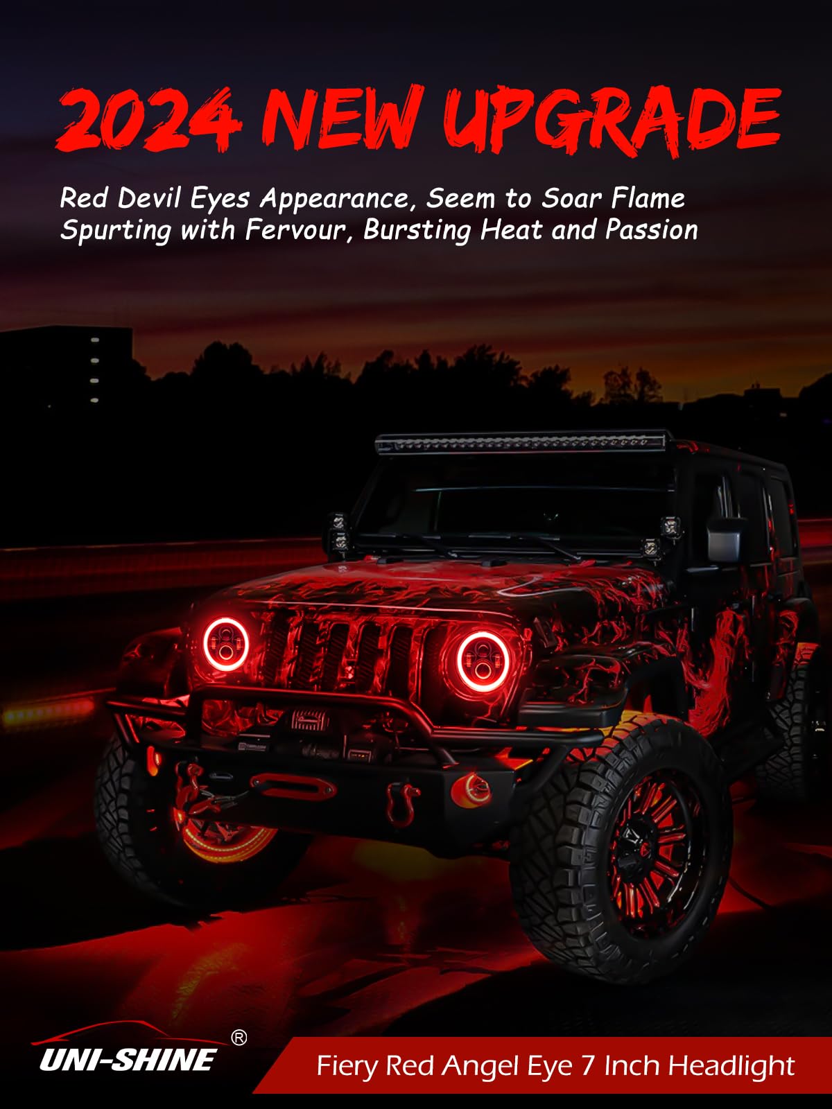 2PCS 7" Red Halo LED Headlights - Hi/Lo/Amber Signal, DOT Approved, H6024 Fit
