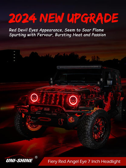 2PCS 7" Red Halo LED Headlights - Hi/Lo/Amber Signal, DOT Approved, H6024 Fit