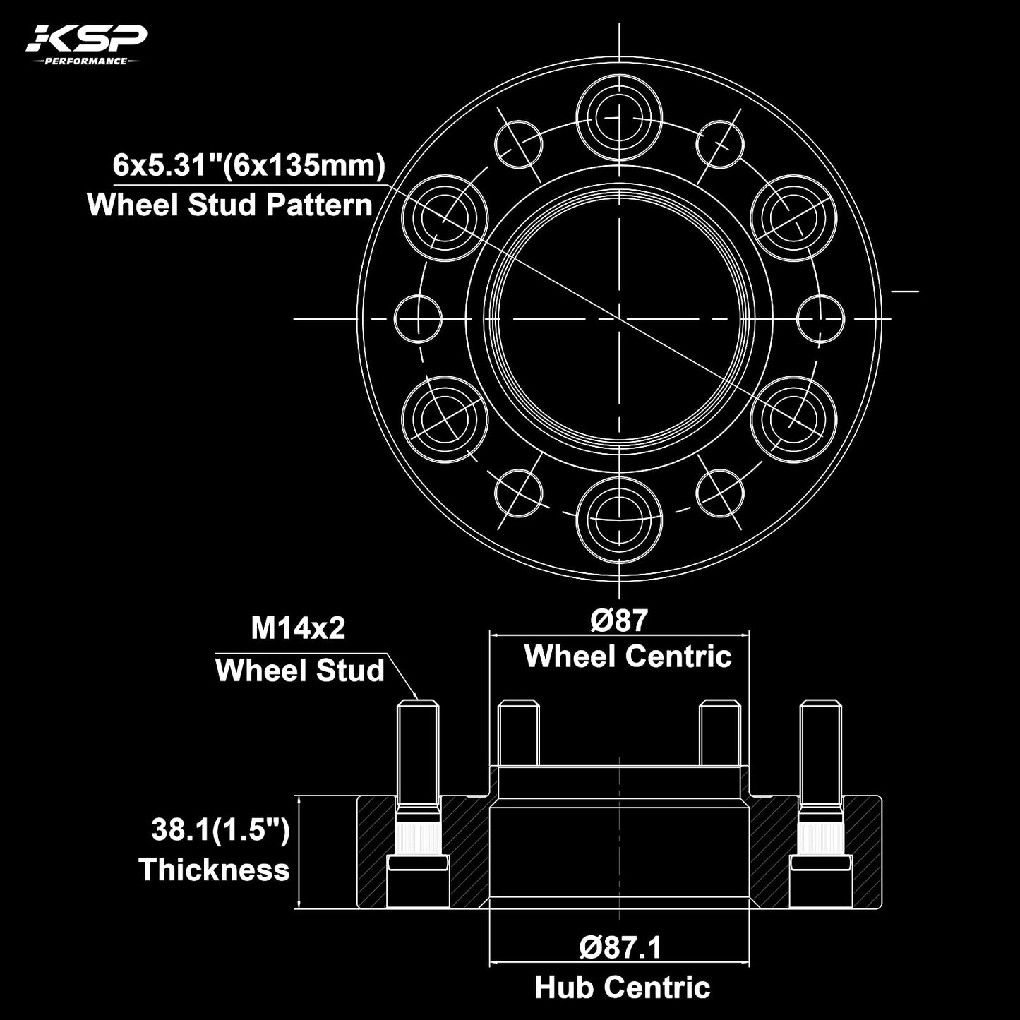 1.5" (38mm) Hub-Centric Wheel Spacers 6x135 for 2004-2014 Ford F-150/Expedition/Mark LT - M14x2, 87.1mm Bore