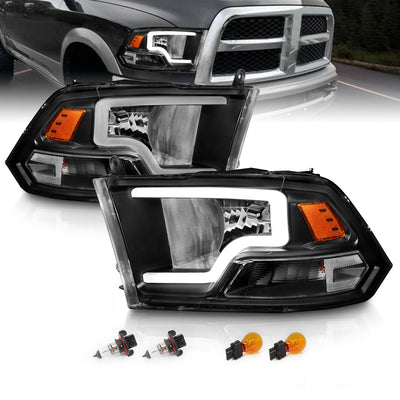 Black LED Bar Headlights for 2009-2018 Dodge Ram 1500/2500/3500 (Pair) - Includes Bulbs