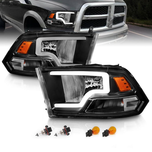 Black LED Bar Headlights for 2009-2018 Dodge Ram 1500/2500/3500 (Pair) - Includes Bulbs