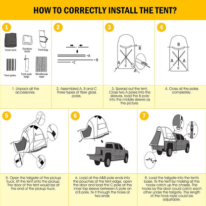 PU5000 Oxford Truck Tent with Awning for 5.5'-6.3' Beds - Fits Chevy, Ram, F-150 & More