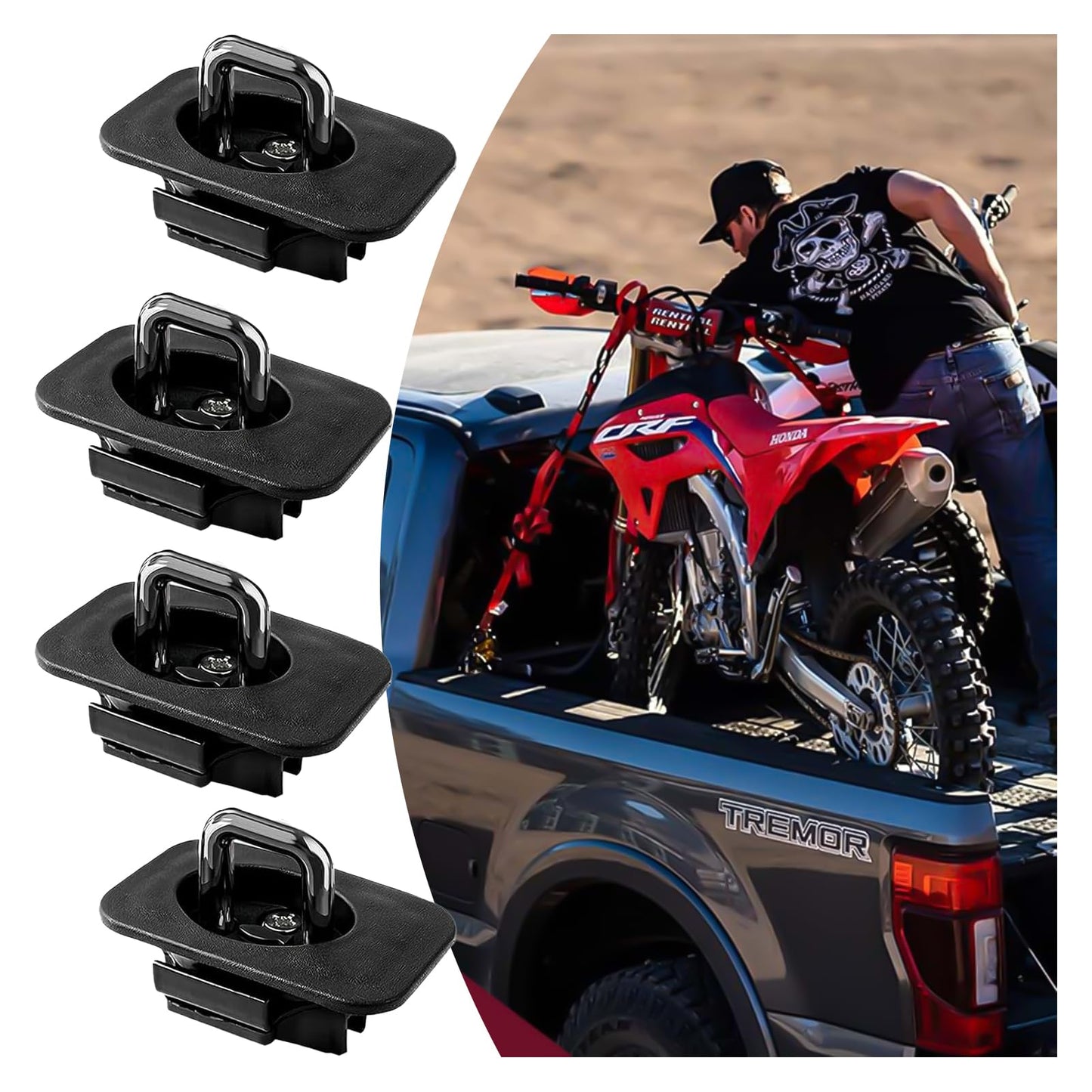 Retractable Truck Bed D-Ring Anchors, 3000LBS, 4PCS