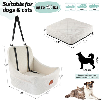 Dog Booster Car Seat for Medium Dogs Up to 40lbs Pets with 2 Clip-On Leashes