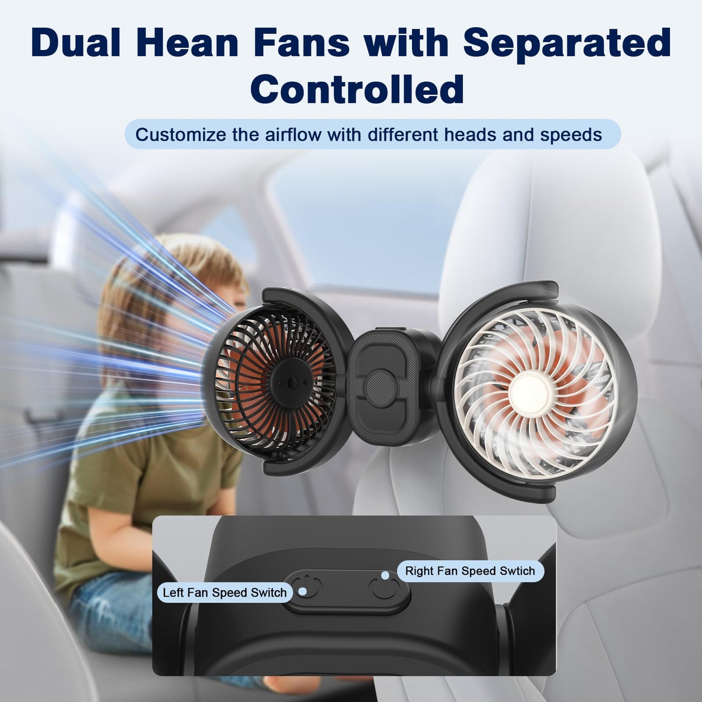 Kids' Backseat Car Fan: USB, 3 Speeds, 360° Rotatable Cooler