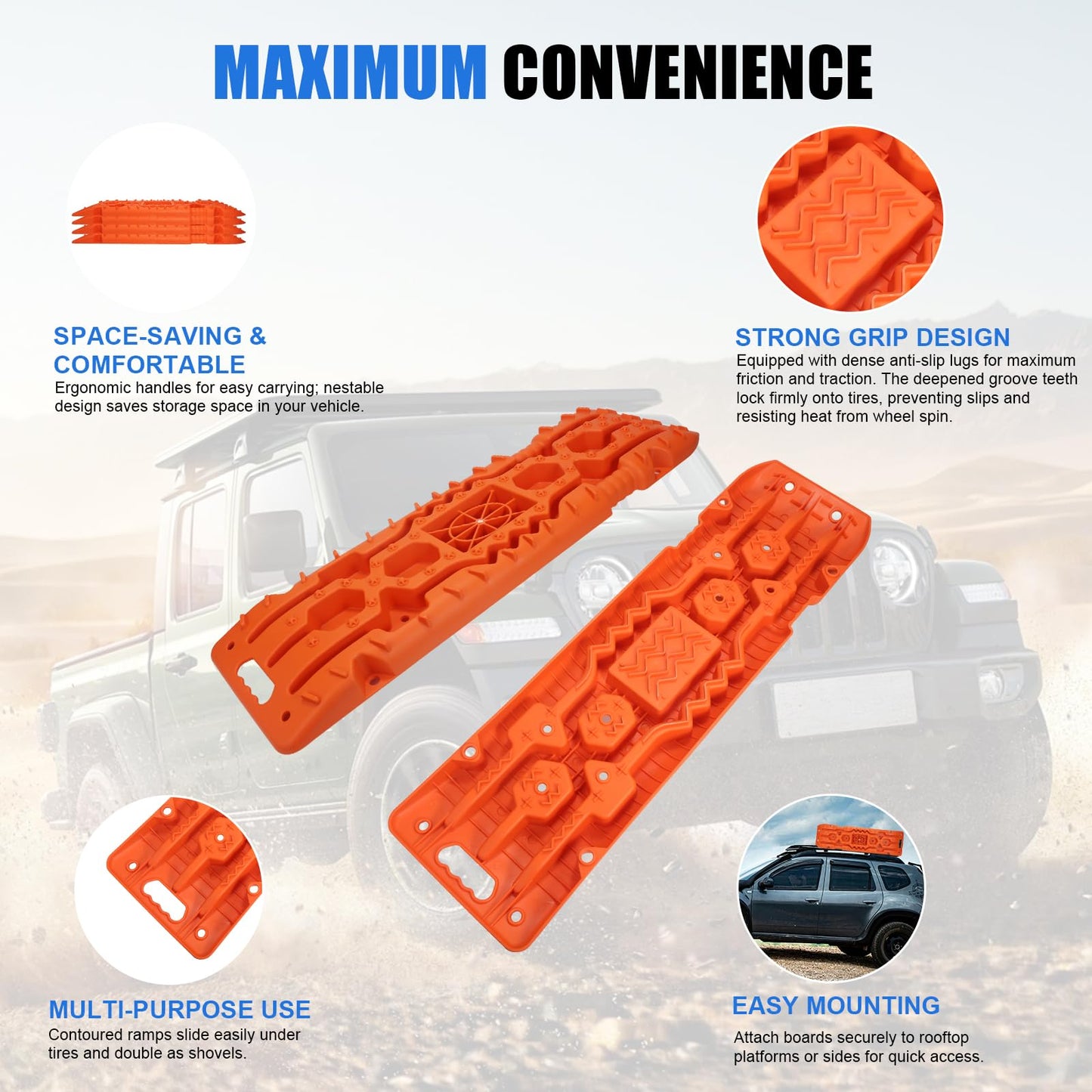 Off-Road Traction Boards with Jack Base - Heavy-Duty Recovery Tracks for 4x4/SUV/Truck (Large)