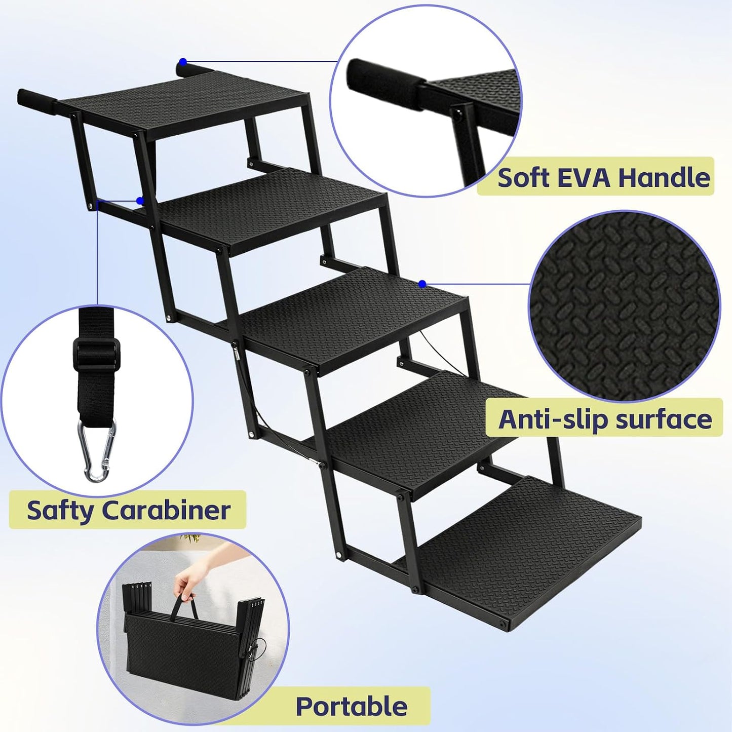 5-Step Foldable Dog Stairs - 25.6" H, 350 lb Capacity for Large Dogs (Car/Truck)