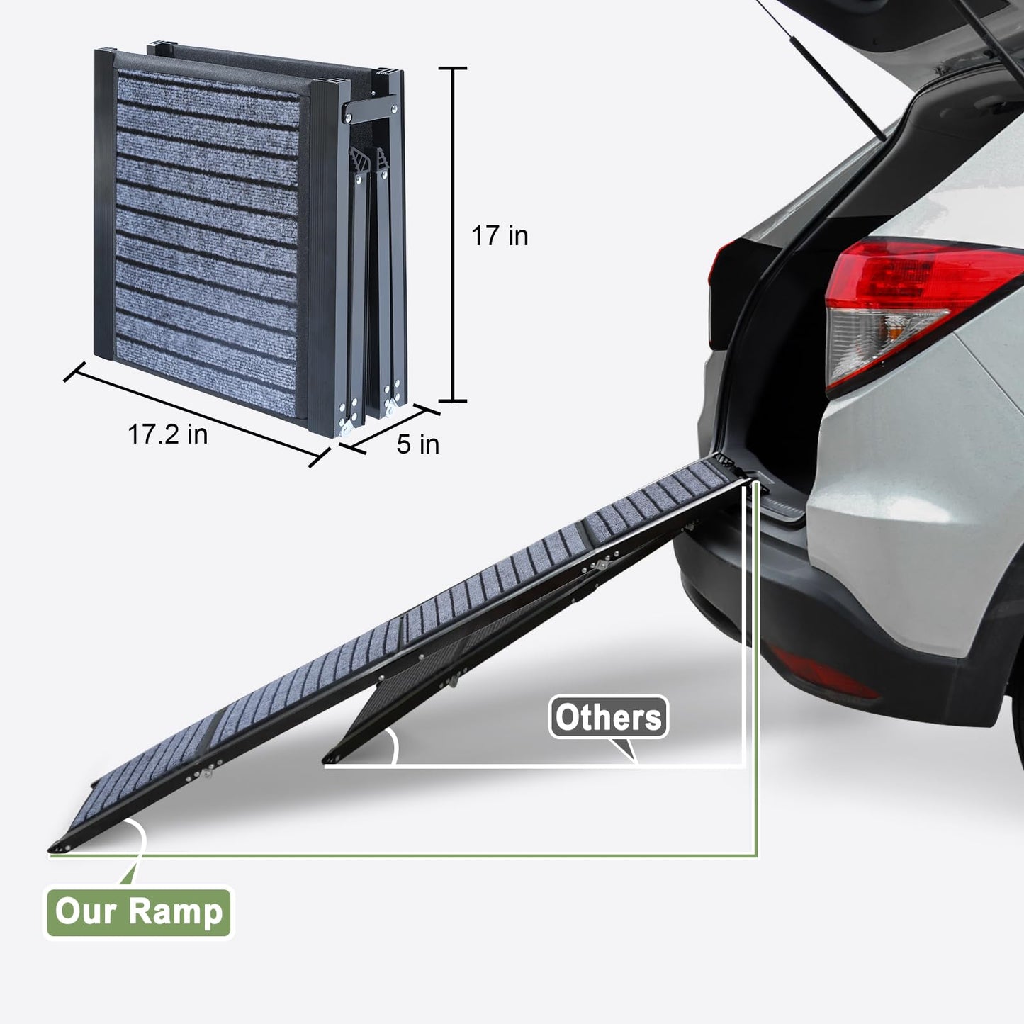 63"x17" Foldable Dog Ramp - 200 lb Capacity, Non-Slip Rug Surface for Large Dogs (Car/SUV/Truck)
