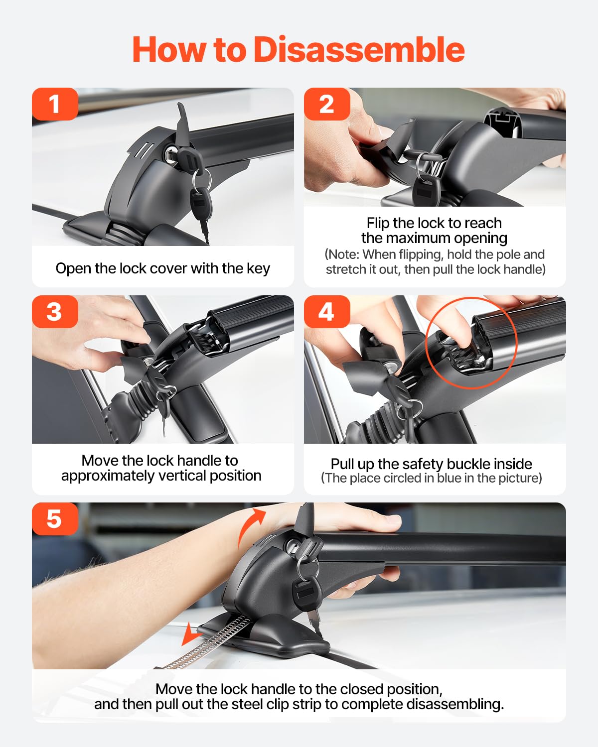 Universal Roof Rack Cross Bars for Naked Roofs - 165 lb Capacity, Lockable Aluminum