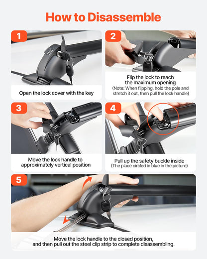 Universal Roof Rack Cross Bars for Naked Roofs - 165 lb Capacity, Lockable Aluminum