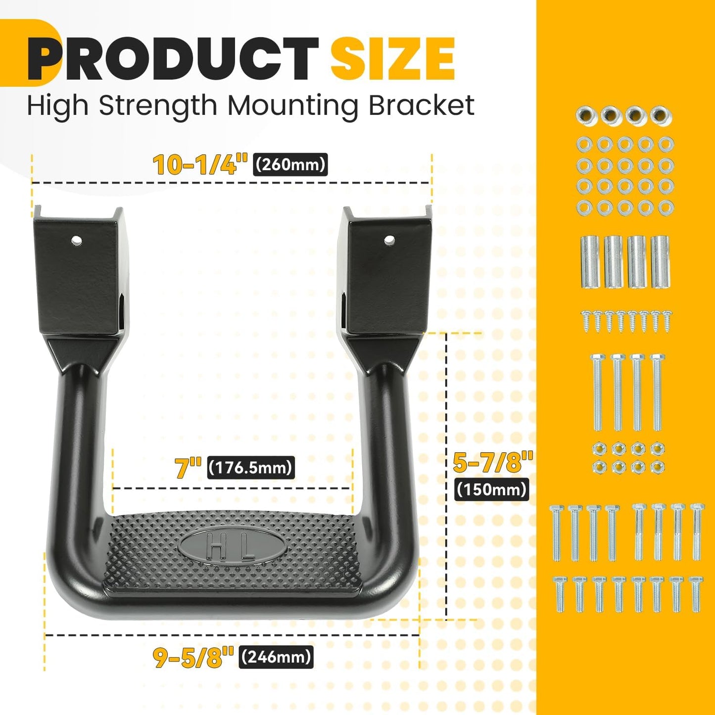 Electrophoresis Black Aluminum Side Steps - 300 lb Capacity, Universal for Chevy/Ford/Toyota/GMC/Dodge/Jeep