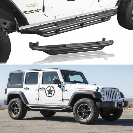 Textured Black Tube Running Boards for 2007-2018 Jeep Wrangler JK 4-Door