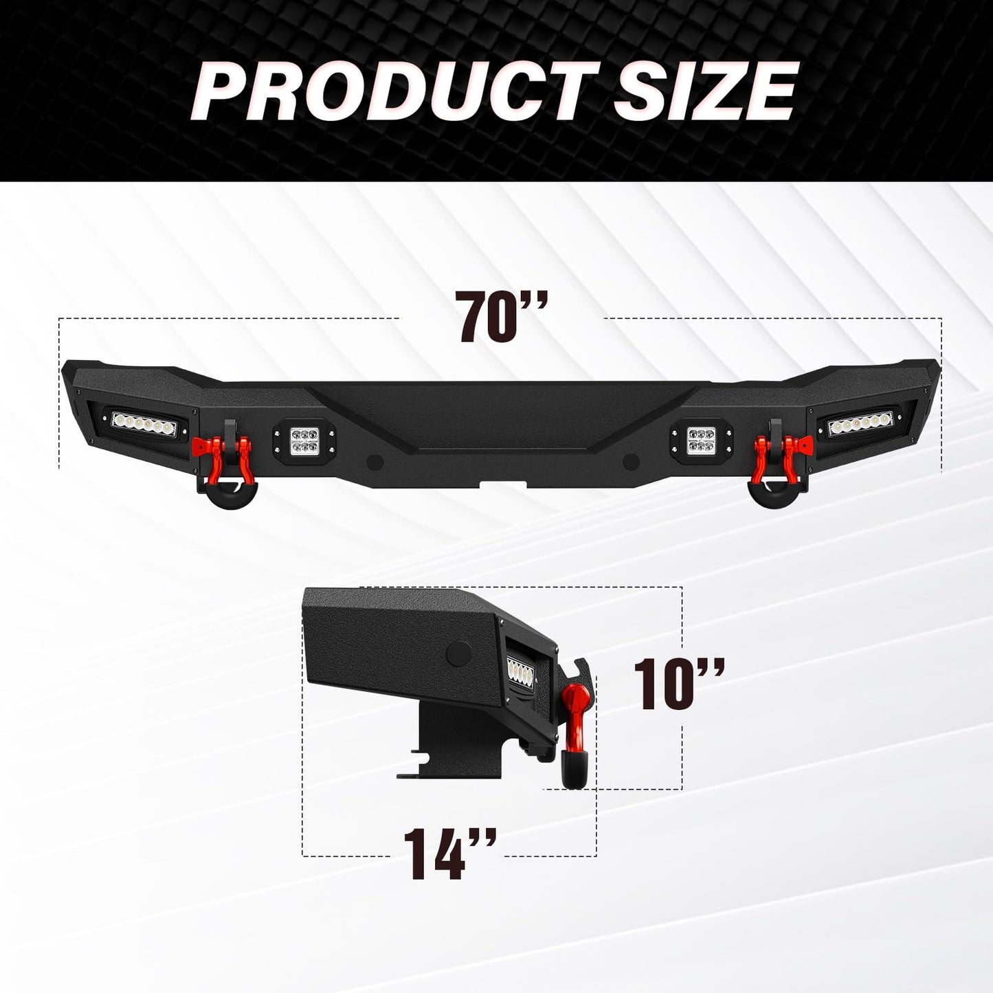Bronco Rear Bumper with LED Lights, Sensor Holes, D-rings