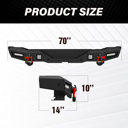 Bronco Rear Bumper with LED Lights, Sensor Holes, D-rings