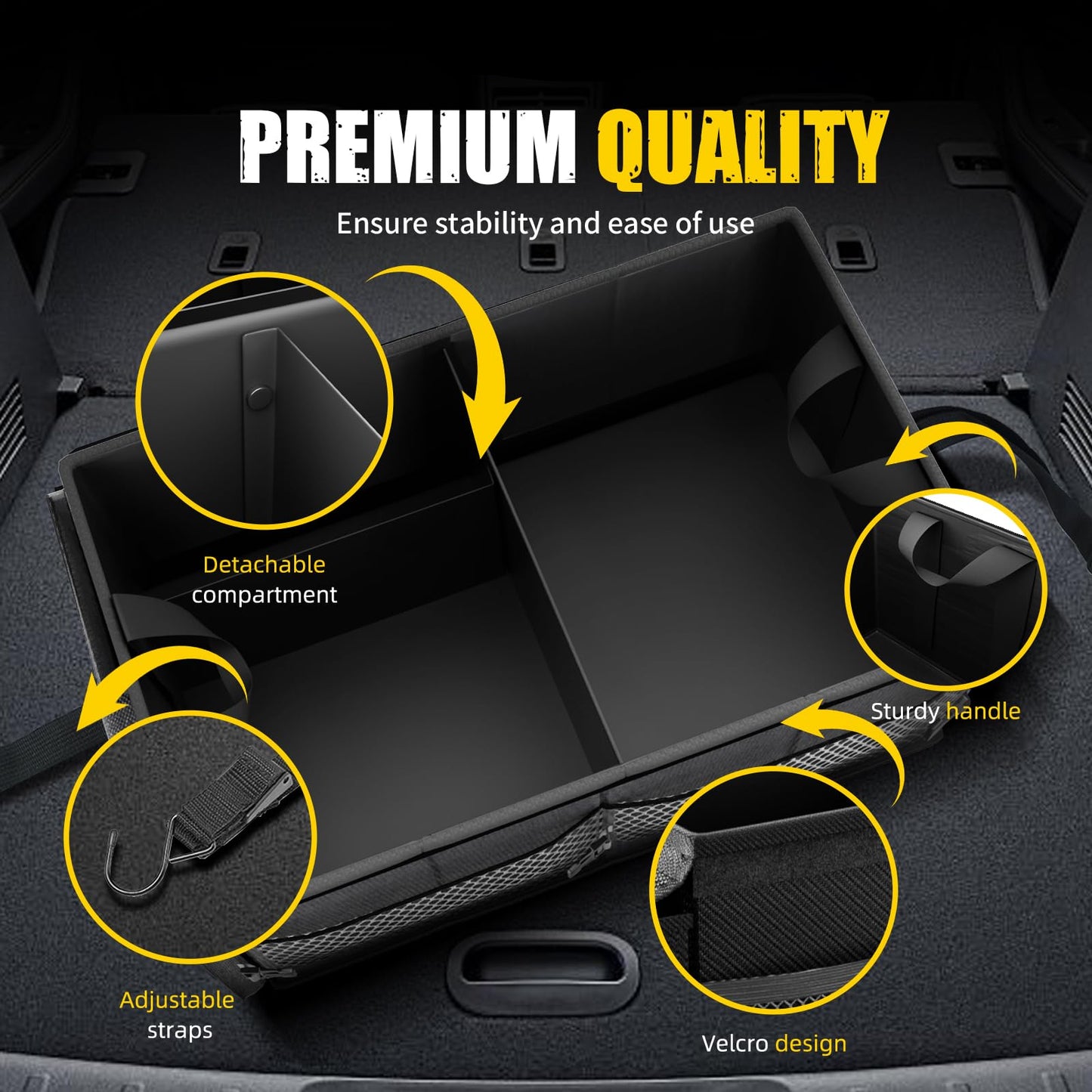 65L Collapsible Trunk Organizer with Lid - Non-Slip Bottom for SUV/Truck/Van (Black)