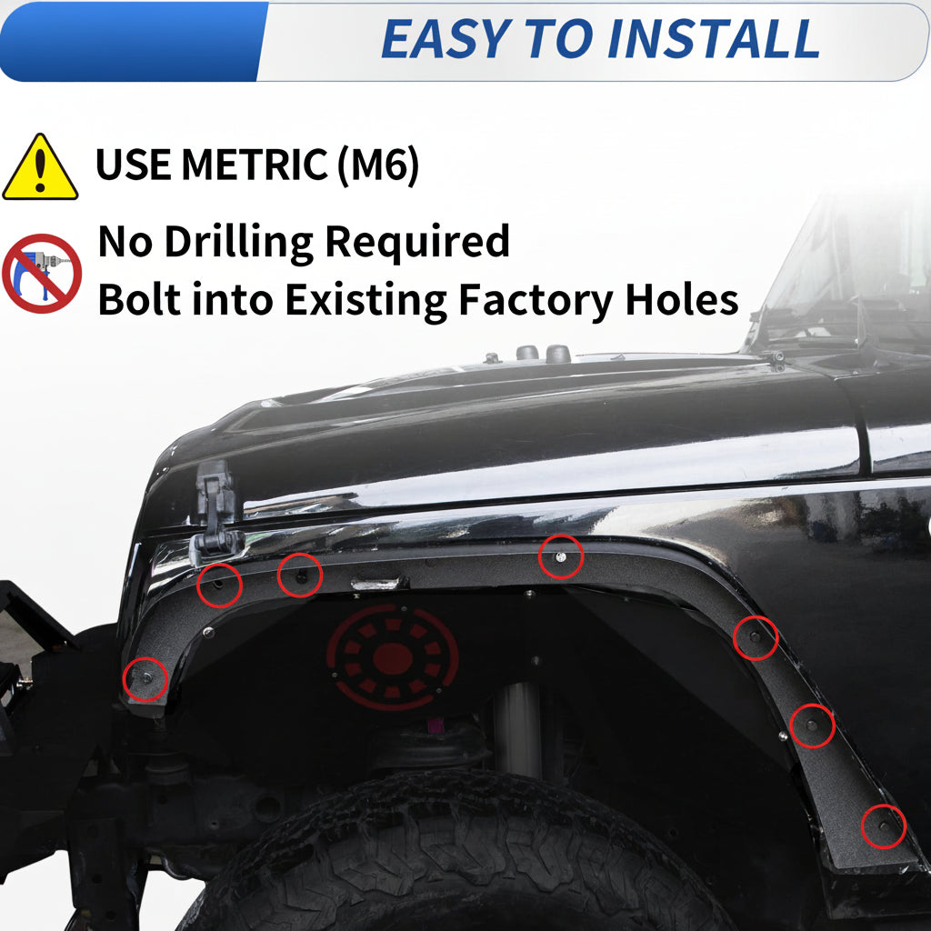 Steel Flat Front & Rear Fender Flares (4-PCS) for 2007-2018 Jeep Wrangler JK