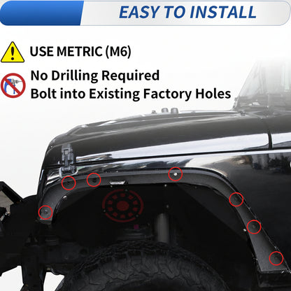Steel Flat Front & Rear Fender Flares (4-PCS) for 2007-2018 Jeep Wrangler JK
