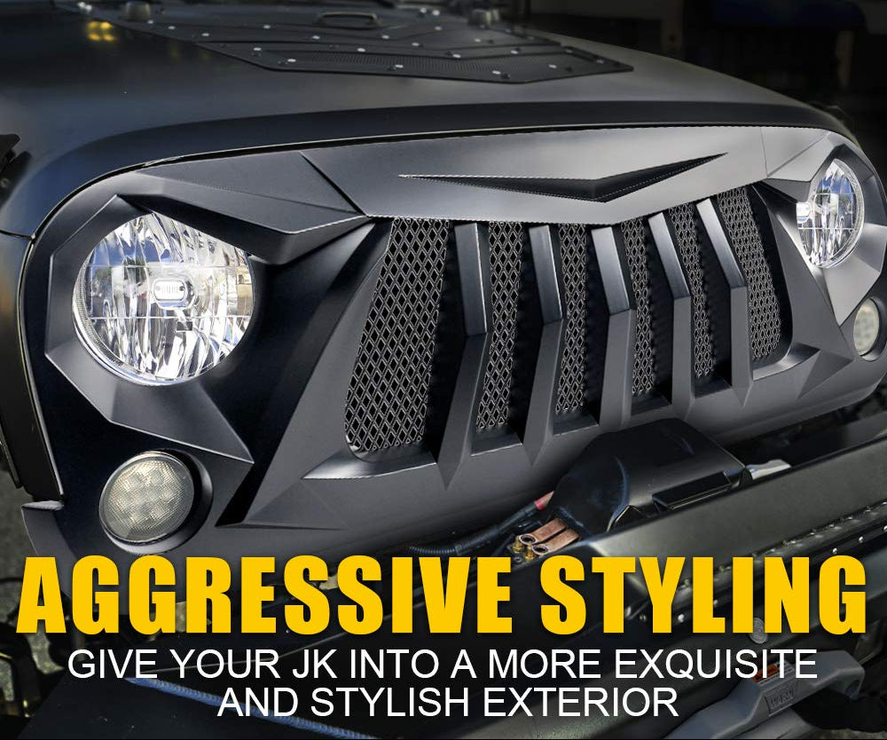 Matte Black Front Grille with Mesh for Jeep Wrangler JK 2007-2018