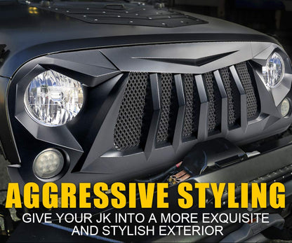 Matte Black Front Grille with Mesh for Jeep Wrangler JK 2007-2018