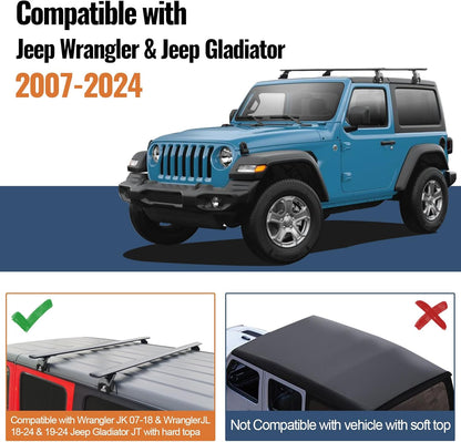 330 lb Roof Rack Cross Bars for 2007-2026 Jeep Wrangler & Gladiator - Aluminum (2/4-Door)