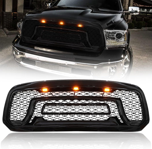 Grille Compatible with Ram 1500 2013-2018 Front Grill Fits Ram 1500 with Off Road Lights Replacement Bumper Grille with Letters Matte Black (Matte)