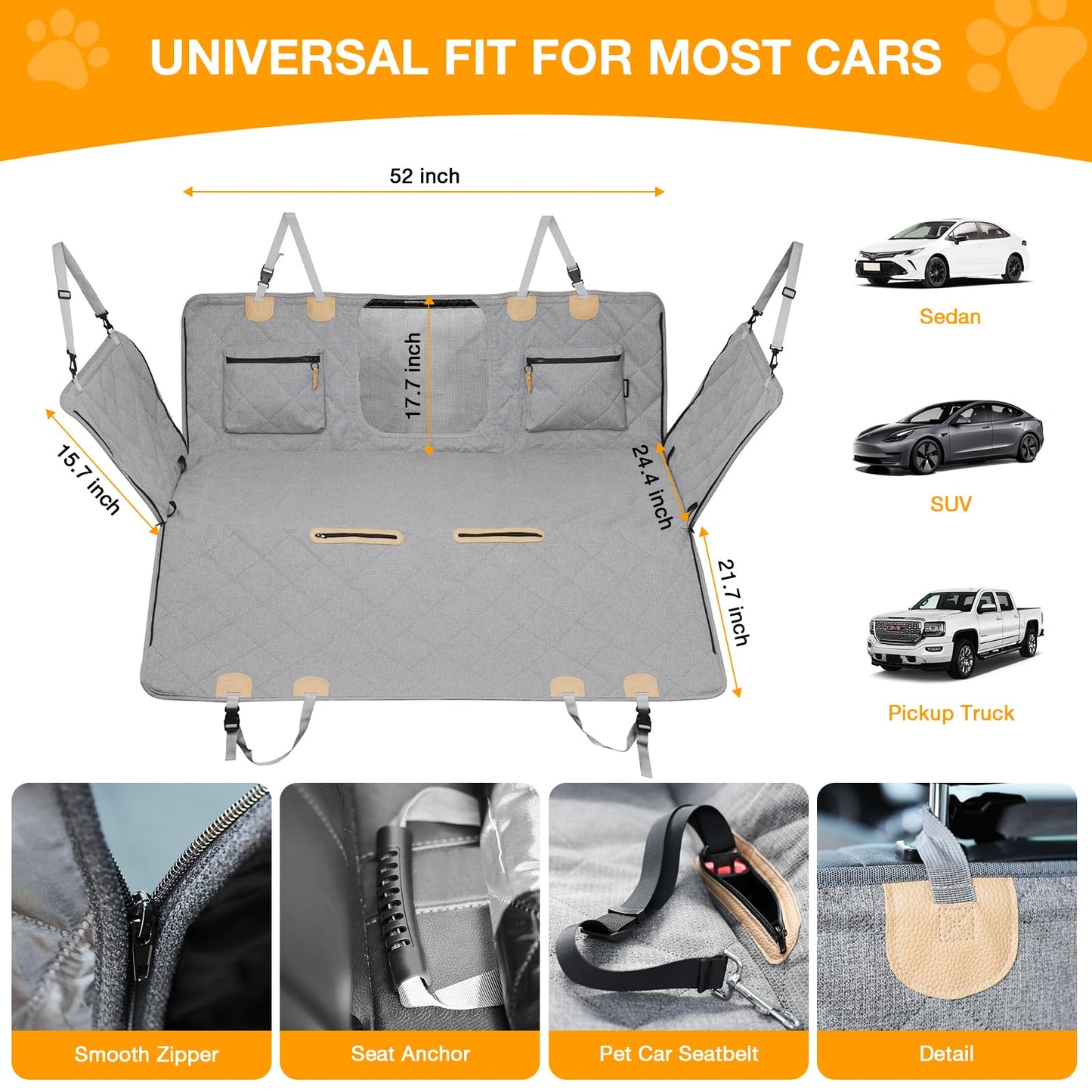 Waterproof Dog Back Seat Extender & Protector for Cars, SUVs
